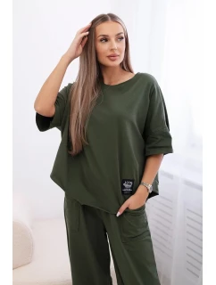 Bavlněný komplet halenka + kalhoty světlá khaki