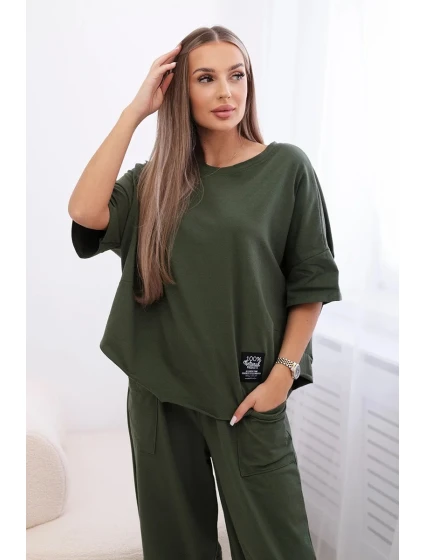 Bavlněný komplet halenka + kalhoty světlá khaki