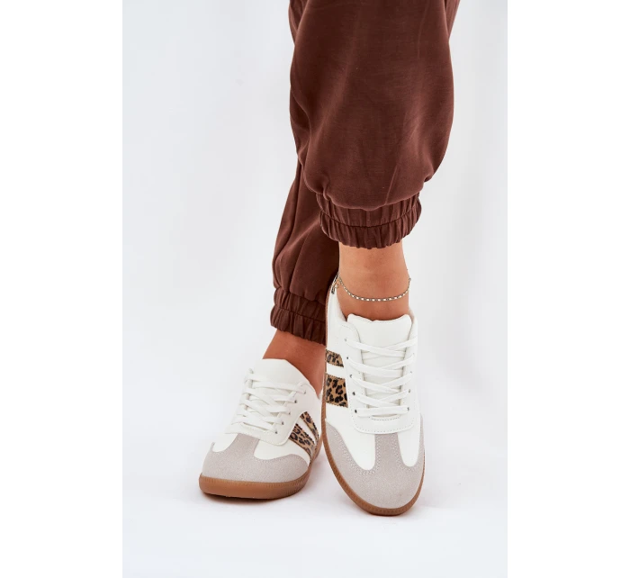 Niskie Sneakersy Damskie Z Eko Skóry Panterka Białe Nonalorin