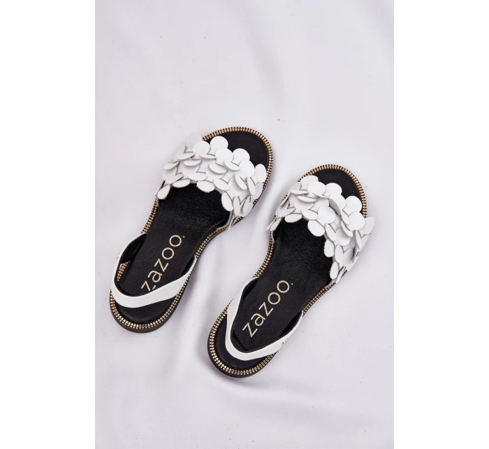 Skórzane Sandały Na Płaskim Obcasie Zazoo 40425 Białe