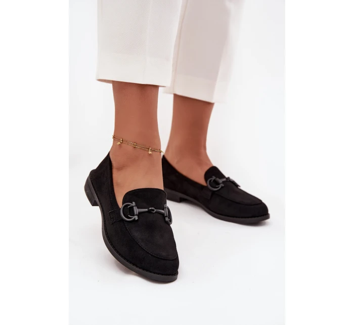 Mokasyny Damskie Z Ozdobnym Detalem Eko Zamszowe Czarne Ambria Mokasyny Damskie Z Ozdobnym Detalem Eko Zamszowe Czarne Ambria