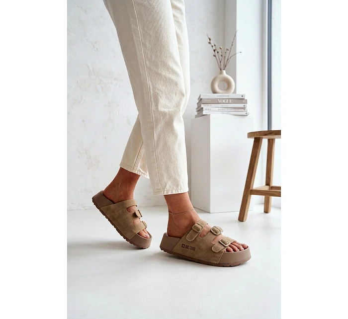 Dámské pantofle na masivní platformě s řemínky Big Star Béžové