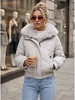 Dámská zimní prošívaná bunda s kožešinou, světle béžová, FashionStreet TY6008
