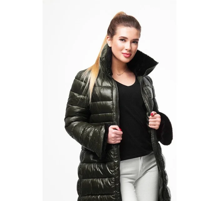 Dlhšia dámska prešívaná zimná bunda khaki (j19-017)