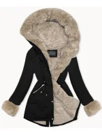 Čierno-béžová krátka zimná bunda s kožušinovou podšívkou (16M9062-392B) Čierno-béžová krátka zimná bunda s kožušinovou podšívkou (16M9062-392B)