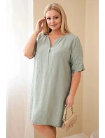 Dámske šaty z viskózy v nadmernej veľkosti s krátkymi rukávmi a výstrihom do V v khaki farbe