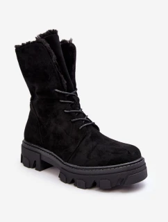 Kožené Šněrovací Boty Workery S Kožešinou Černé model 21635375 - Boto
