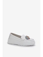 Skórzane Mokasyny Damskie Z Frędzlami Na Platformie I Koturnie Białe Eleazetta Skórzane Mokasyny Damskie Z Frędzlami Na Platformie I Koturnie Białe Eleazetta