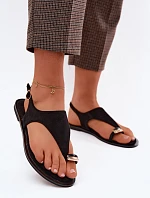 Dámske ploché sandále so zlatým detailom Eco Suede Black Jelviane