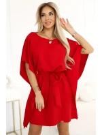 287-35 SOFIA Motýlie šaty so zaväzovaním v páse - ČERVENÉ