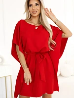287-35 SOFIA Motýlie šaty so zaväzovaním v páse - ČERVENÉ