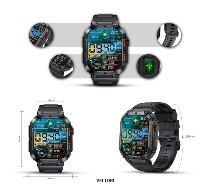 VELTORI VT200-1 Smartwatch Čierny silikónový remienok VELTORI VT200-1 Smartwatch Čierny silikónový remienok