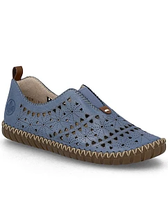 Dámske kožené ažurové modré poltopánky Rieker M2852-12