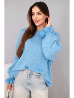 Dámsky sveter z mohéru a vlny voľného strihu modrý