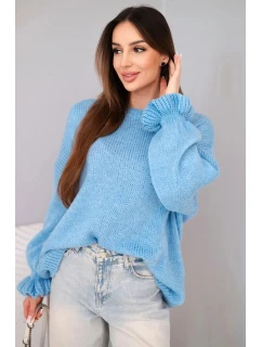 Dámsky sveter z mohéru a vlny voľného strihu modrý
