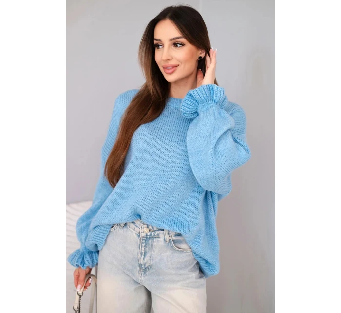 Dámsky sveter z mohéru a vlny voľného strihu modrý