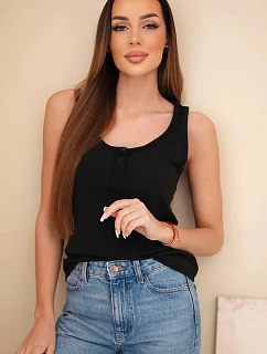 Dámska rebrovaná blúzka s ramienkami a gombíkom čierna