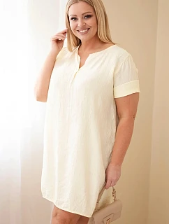 Dámské šaty z viskózy Plus Size s krátkým rukávem a výstřihem do V žlutá