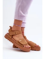 Damskie Zamszowe Sandały Na Platformie Big Star NN274705 Brązowe Damskie Zamszowe Sandały Na Platformie Big Star NN274705 Brązowe