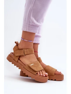 Damskie Zamszowe Sandały Na Platformie Big Star NN274705 Brązowe