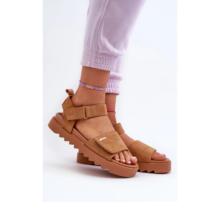 Damskie Zamszowe Sandały Na Platformie Big Star NN274705 Brązowe Damskie Zamszowe Sandały Na Platformie Big Star NN274705 Brązowe