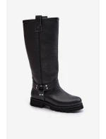 Skórzane Kozaki Damskie Przed Kolano Lewski 3615 Czarne