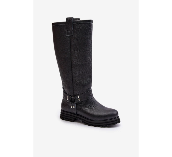 Skórzane Kozaki Damskie Przed Kolano Lewski 3615 Czarne