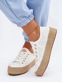 Krajkové tenisky espadrilky na platformě Lee Cooper LCW-26-31-4326 Bílé