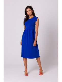 B262 Bavlnené šaty s vysokým pásom - kráľovská modrá