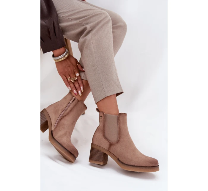 Dámske členkové topánky Zelia na stĺpiku - béžové Dámske členkové topánky Zelia na stĺpiku - béžové