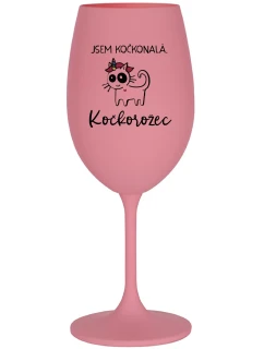 JSEM KOČKONALÁ. KOČKOROŽEC - růžová sklenice na víno 350 ml