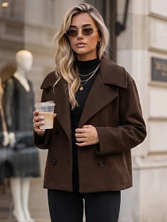 Dámsky krátky dvojradový hnedý kabát FashionStreet NY0811