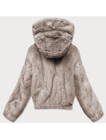 Krátka béžová dámska kožušinová bunda (B8050-12)