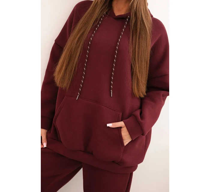Dámská tepláková souprava zateplená z bavlny s kapucí bordová
