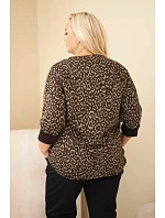 Dámska blúzka Plus Size s leopardím vzorom a predĺženým zadným dielom, hnedá