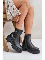 Zazoo 60490 Skórzane Ocieplane Botki Z Ozdobą Czarne