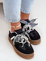Sneakersy Damskie Na Platformie Z Ozdobami Czarne Vinness