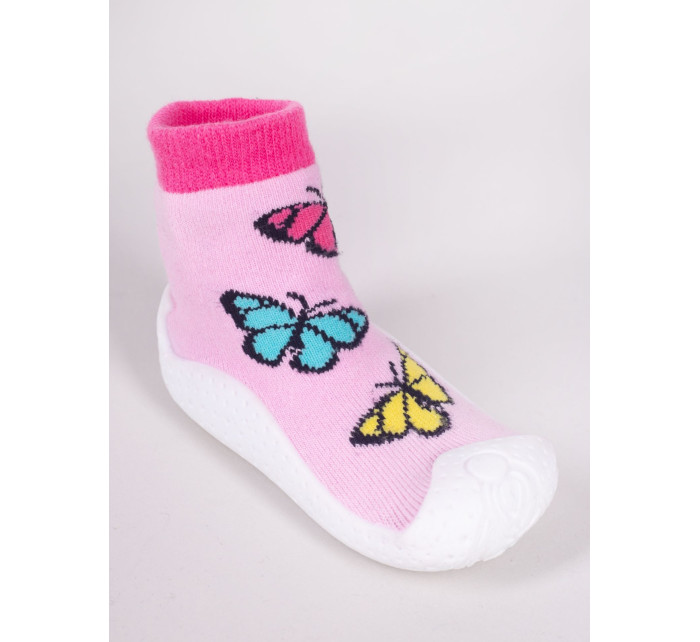 Yoclub Detské dievčenské protišmykové ponožky s gumovou podrážkou P1 Pink