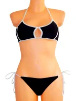 Dámske plavky dvojdielne sexi bikiny Sultry polstrované košíčky zdobené bielymi lemami čierne - Čierna - OEM