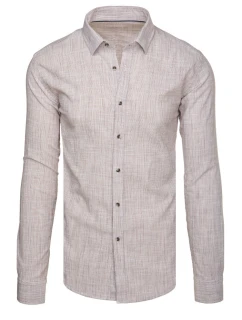 Pánska košeľa s dlhým rukávom a jemným prúžkom béžová FashionStreet DX2657