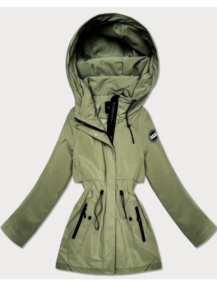 Dobre vyzerajúca khaki rovná bunda s kapucňou a nohavicami do pása (KK60418-3#)