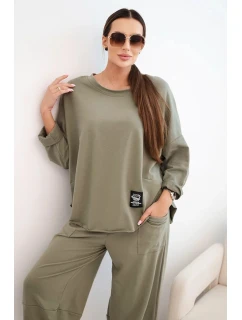 Bavlnená mikina + nohavice svetlej khaki farby