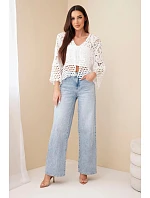 Dámský letní krajkový svetr s knoflíky a dlouhým rukávem černý