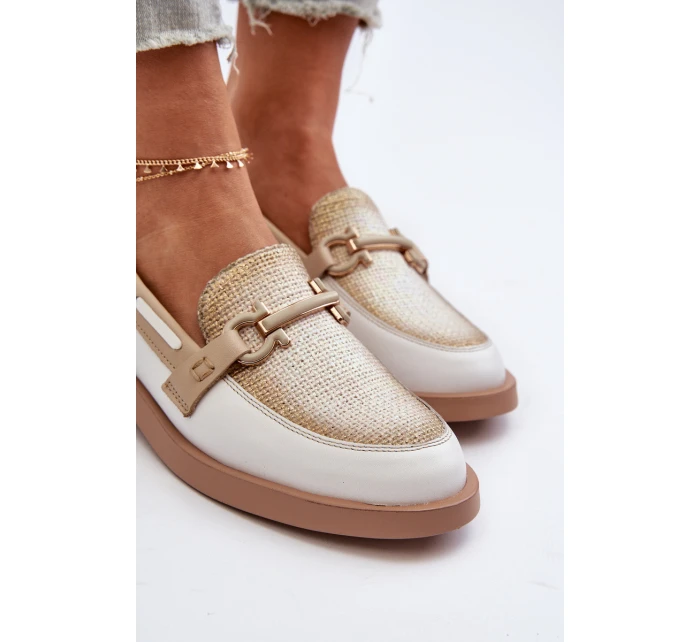 Skórzane Mokasyny Półbuty Damskie Maciejka 06493-11 Biało-Beżowe
