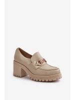 Zazoo 20175 Półbuty Damskie Na Słupku Skóra Naturalna Jasnobeżowe