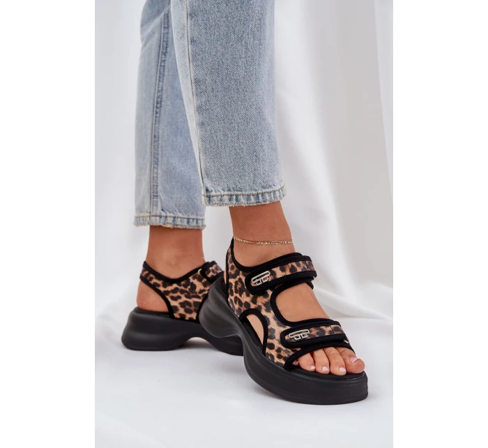 Eko Kožené Lehké Sandály Na Platformě Panther Hnědé