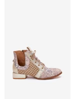 Skórzane Botki Trzewiki Maciejka 05541-04 Beżowo-Złote
