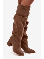 Marszczone Kozaki Z Naturalnego Zamszu Na Słupku Ocieplane Zazoo 4228 Jasnobrązowe