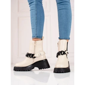 Jedinečné hnědé dámské  kotníčkové boty na plochém podpatku