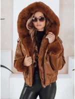 Dámska kožená bunda s kožušinou hnedá FashionStreet TY5129